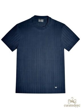 Emporio Armani Embossed Jacquard Striped Jersey T-Shirt Dark Navy - Medium